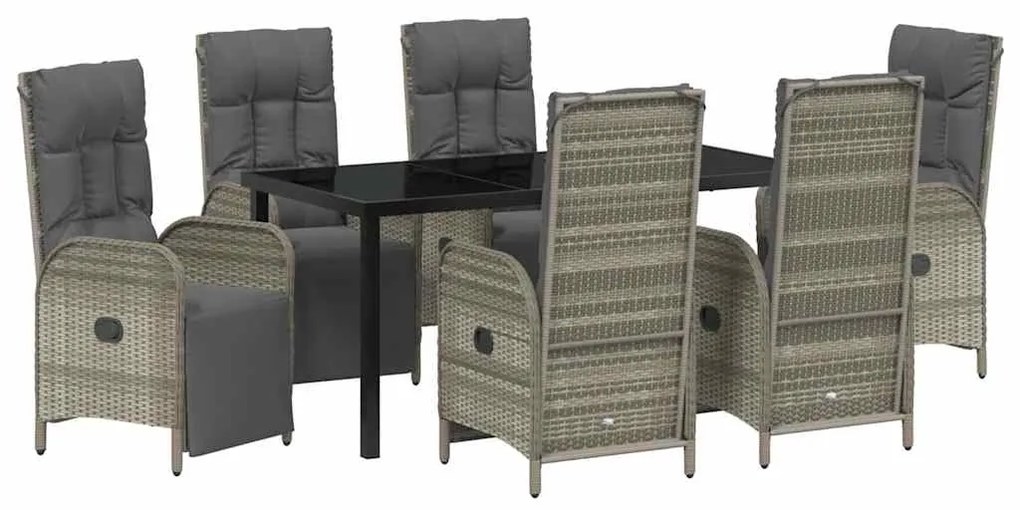 vidaXL Σέτ φαγητού για κήπο με μαξιλάρι 7 pcs Γκρι Πολυ ράταν