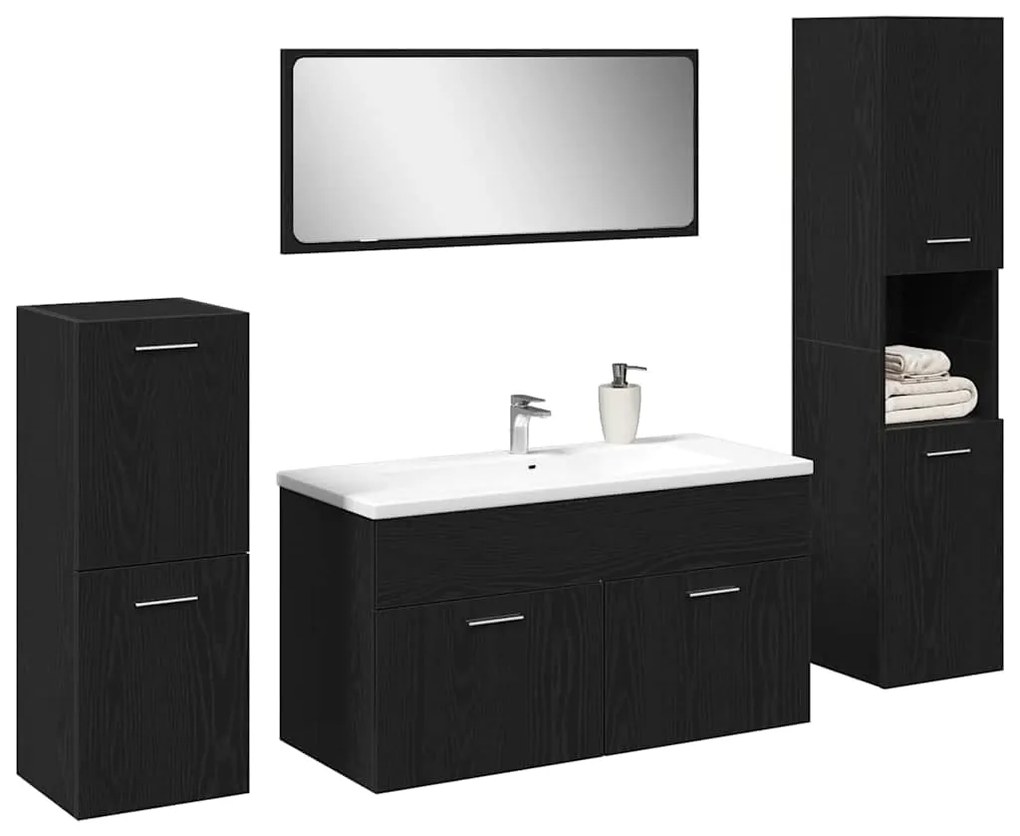 vidaXL Σετ Επίπλων Μπάνιου Επιτοίχιο 4 pcs Μαύρη Οξυά 30 x 30 x 130 εκ