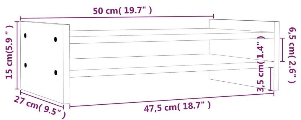 Βάση Οθόνης Γκρι 50 x 27 x 15 εκ. από Μασίφ Ξύλο Πεύκου - Γκρι