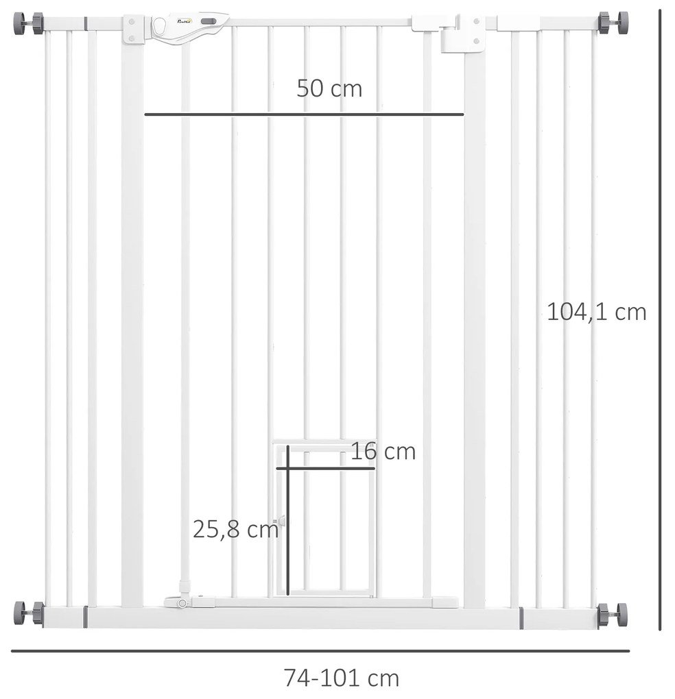 PawHut Πύλη ασφαλείας για σκύλους, διπλό κλείδωμα, αυτόματη πόρτα, ύψος 104 cm, ατσάλι, Λευκό