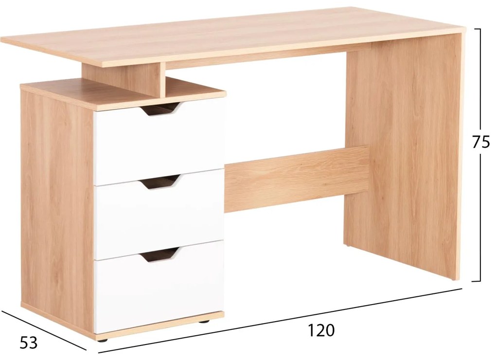 Γραφείο με Συρτάρια COLT Μελαμίνη Sonama - Λευκό 120x53x75Υ εκ. 120x53x75 εκ.