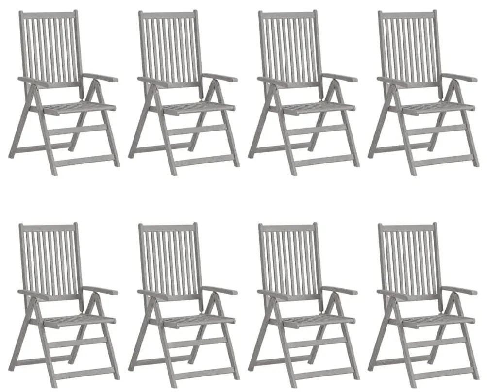 Καρέκλες Κήπου Ανακλιν. 8 τεμ. Γκρι Ξύλο Ακακίας με Μαξιλάρια - Γκρι
