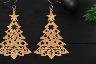 Σετ των 3 Intra απο ξύλο plywood 3mm-4mm πάχος κοπής με λέιζερ Χριστουγεννιάτικο σκουλαρίκι Δίασταση 3x3 cm INTRAFABR-111323902