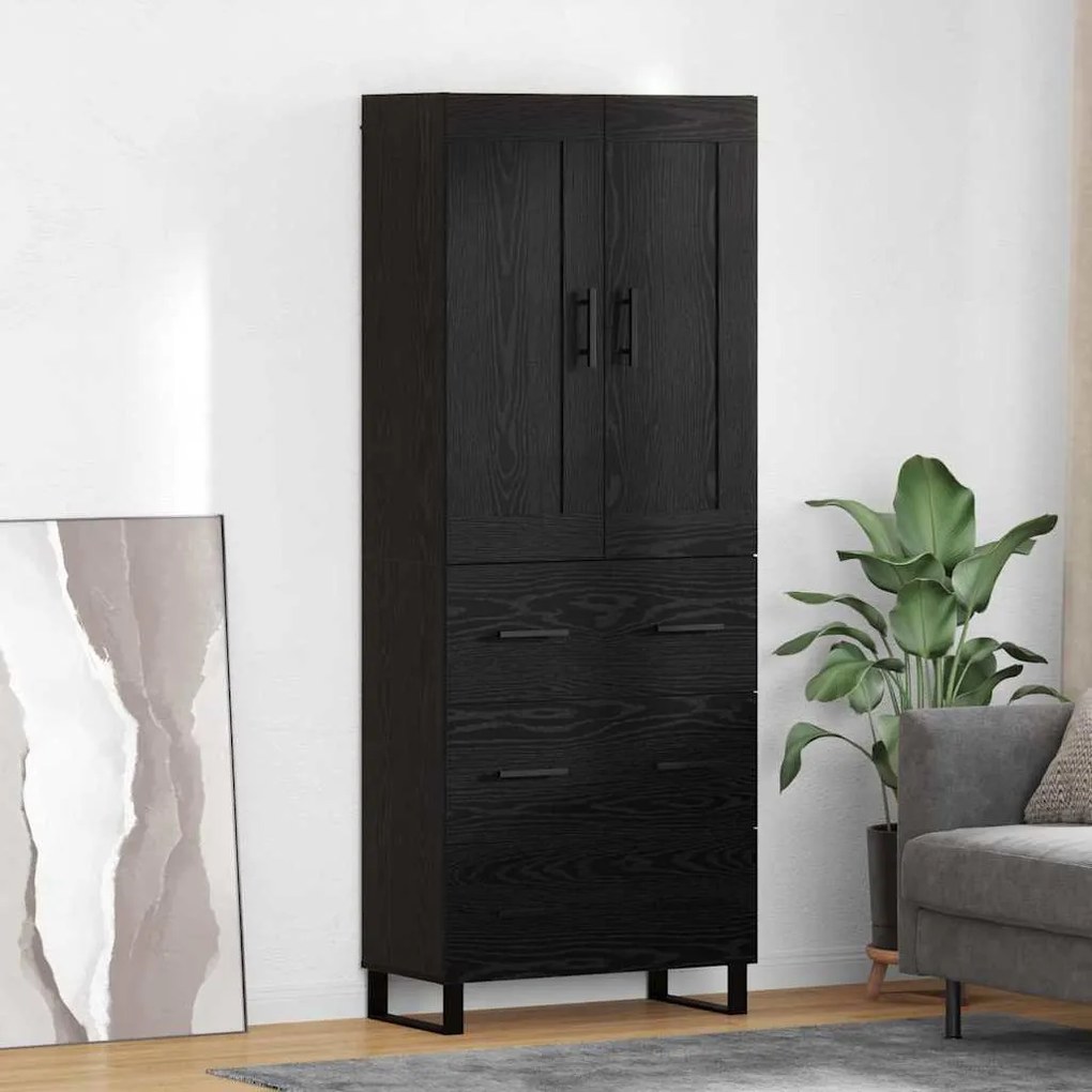 Highboard Μαύρη Οξυά 69,5 x 34 x 180 εκ. Επεξεργασμένο ξύλο