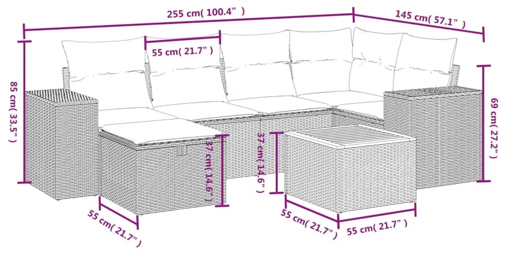 vidaXL Σετ Καναπέ Κήπου 7 τεμ. Μικτό Μπεζ Συνθετικό Ρατάν & Μαξιλάρια