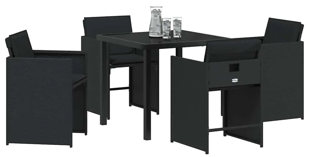 vidaXL Σέτ φαγητού για κήπο με μαξιλάρι 5 pcs Μαύρο συνθετικό ρατάν