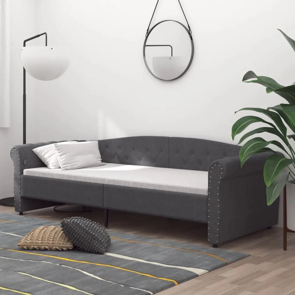 vidaXL Καναπές Κρεβάτι με Στρώμα & USB Σκούρο Γκρι 90 x 200 εκ. Υφασμ.
