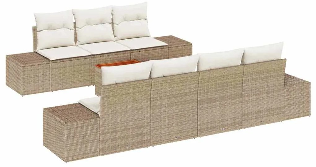 vidaXL Σετ Καναπέ Κήπου με μαξιλάρι 8 pcs Μπεζ συνθετικό ρατάν