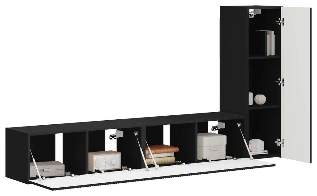 vidaXL Σετ επίπλου τηλεόρασης Επιτοίχιο 2 pcs Μαύρο Επεξεργασμένο ξύλο