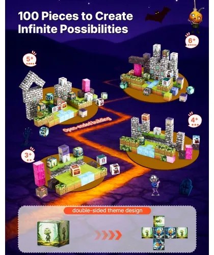 VEVOR Magnetic Blocks 100 PCS Cemetery Zombies Set STEM Montessori Sensory Toys