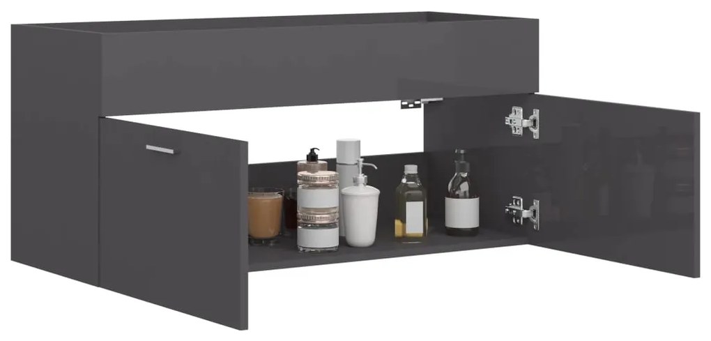vidaXL Ντουλάπι Νιπτήρα Γυαλιστερό Γκρι 100x38,5x46εκ. από Μοριοσανίδα