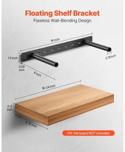 VEVOR 2 Pcs Shelf Brackets 16 inch / 406.4 mm Heavy Duty Floating Shelf Brackets