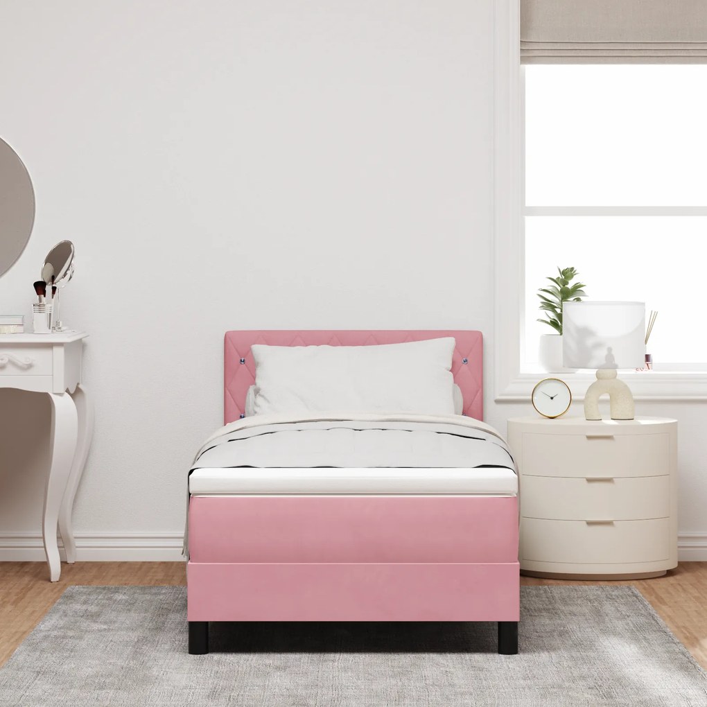 vidaXL Κρεβάτι Box Spring με Στρώμα Ροζ Μονό Βελούδο