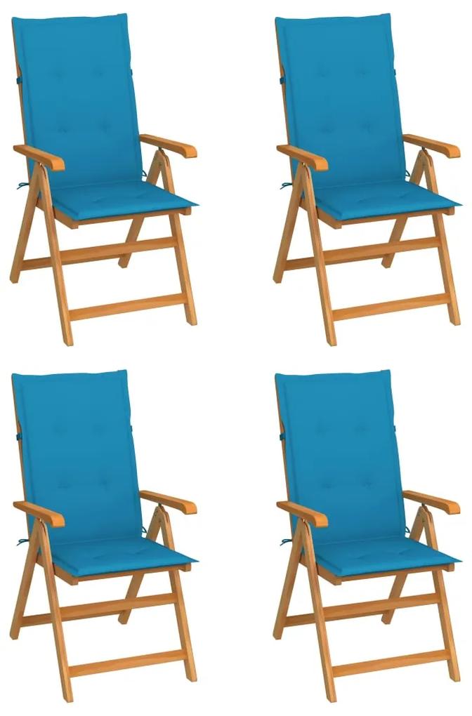 3065534 vidaXL Καρέκλες Κήπου 4 τεμ. από Μασίφ Ξύλο Teak με Μπλε Μαξιλάρια Μπλε, 1 Τεμάχιο