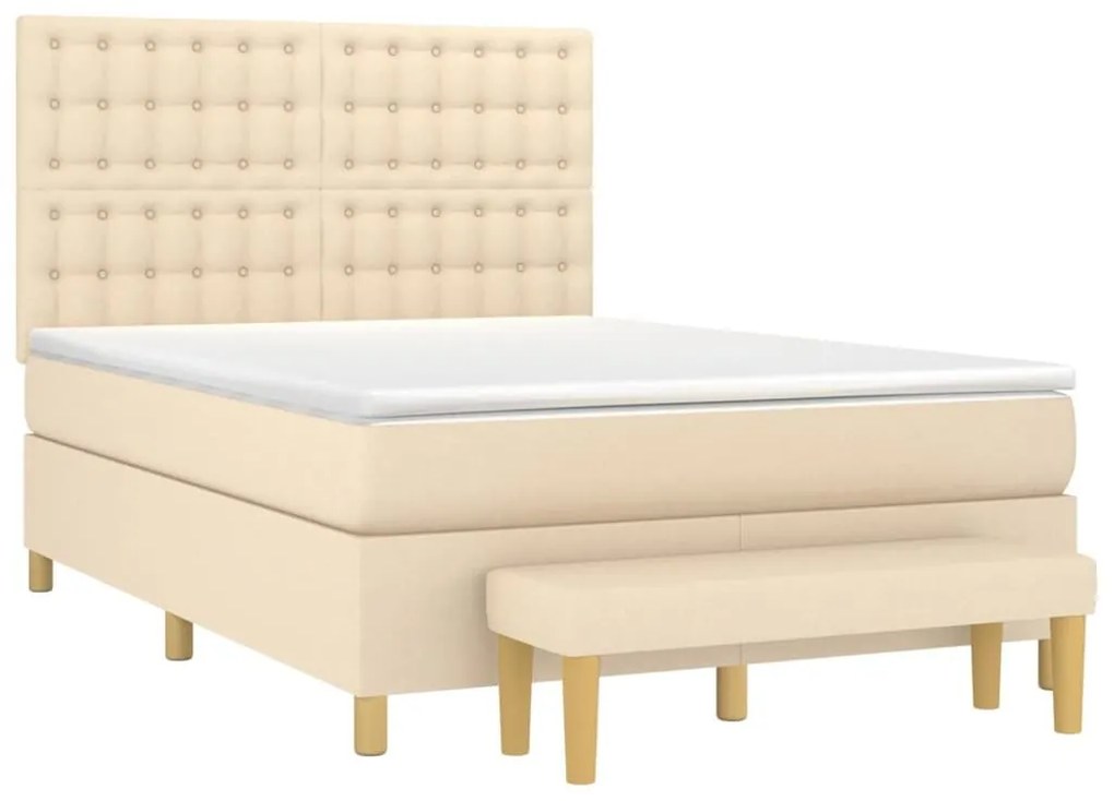 Κρεβάτι Boxspring με Στρώμα Κρεμ 140x200 εκ. Υφασμάτινο - Κρεμ