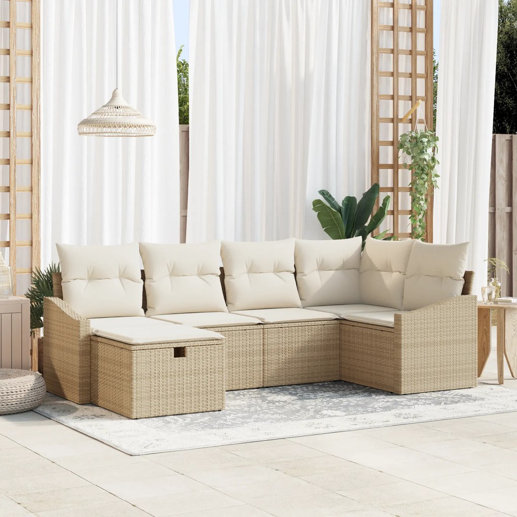 vidaXL Σετ Καναπέδων 6 Τεμαχίων με Μαξιλάρια Μπεζ Πολυ Ρατάν