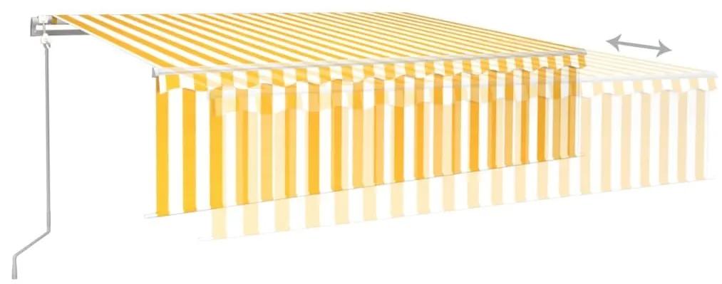 Τέντα Αυτόματη με Σκίαστρο/LED/Αισθ. Ανέμου Κίτρινο/Λευκό 6x3 μ - Κίτρινο