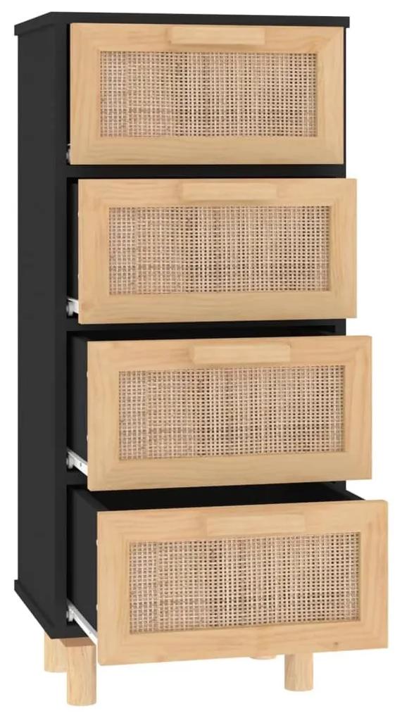 Συρταριέρα Μαύρη 40x30x90 εκ. από Μασίφ Πεύκο &amp; Φυσικό Ρατάν - Μαύρο