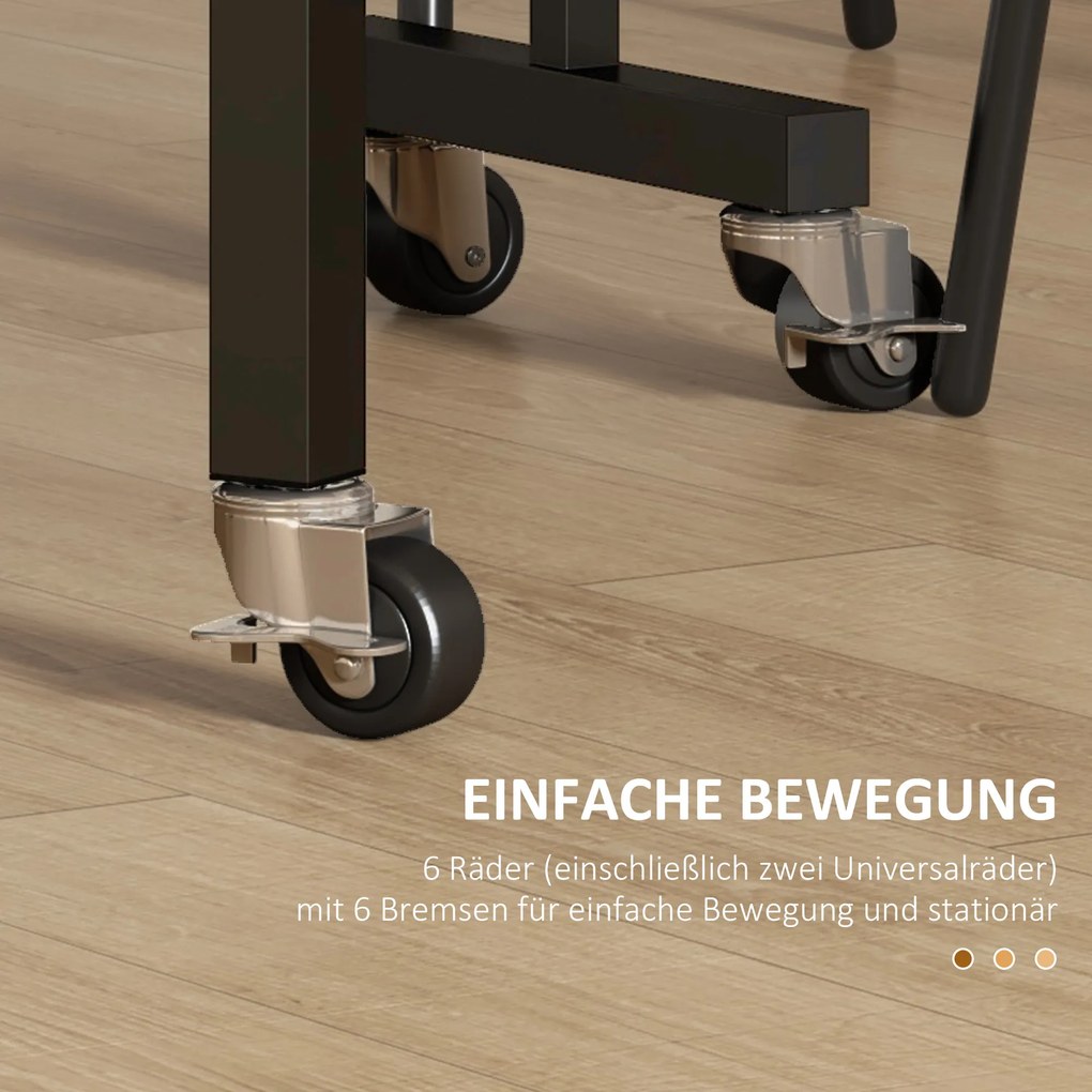 HOMCOM Τραπέζι τραπεζαρίας για 4-6 άτομα, Πτυσσόμενο τραπέζι με ροδάκια, Ατσάλινο πλαίσιο, 52,5-120 x 80 x 73 cm, Γκρι