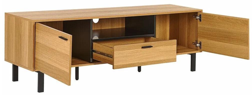 Τραπέζι Tv Berwyn 569, Ανοιχτό χρώμα ξύλου, Μαύρο, 160x51x40cm, 30 kg | Epipla1.gr