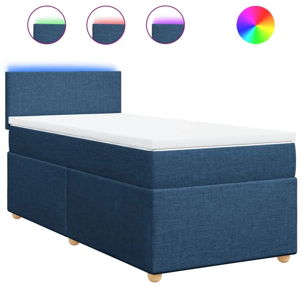 vidaXL Κρεβάτι Boxspring με Στρώμα Μπλε 100 x 200 εκ. Υφασμάτινο