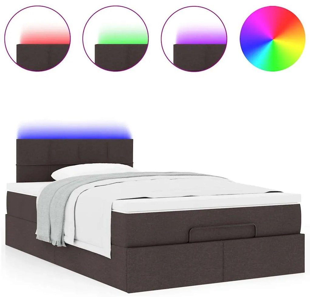 vidaXL Οθωμανικό κρεβάτι με στρώμα & LEDs Σκούρο καφέ 120x190cm ύφασμα