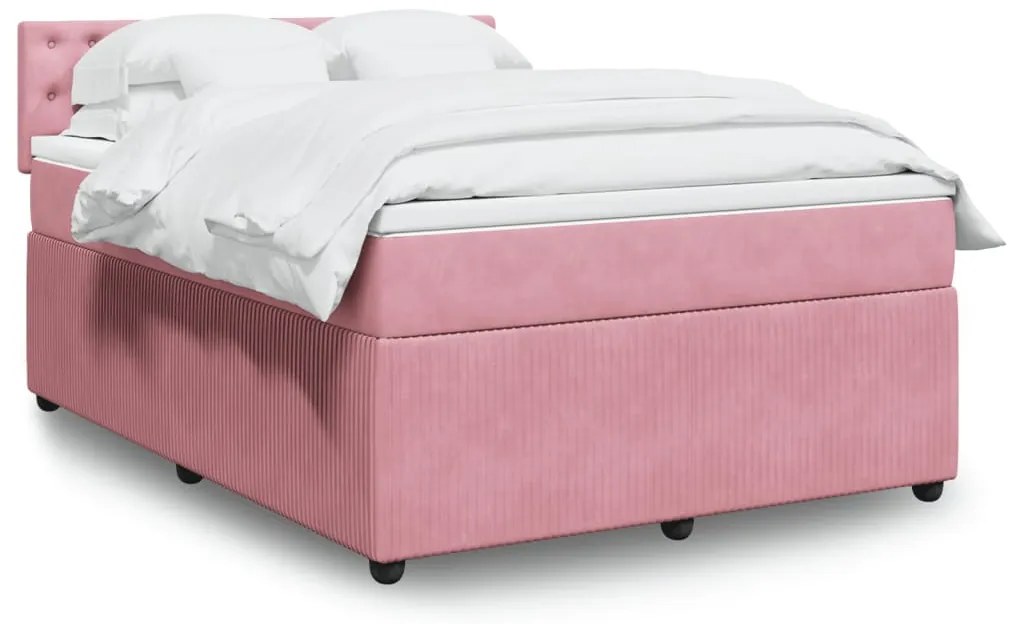 vidaXL Κρεβάτι Boxspring με Στρώμα Ροζ 140x190 εκ. Βελούδινο