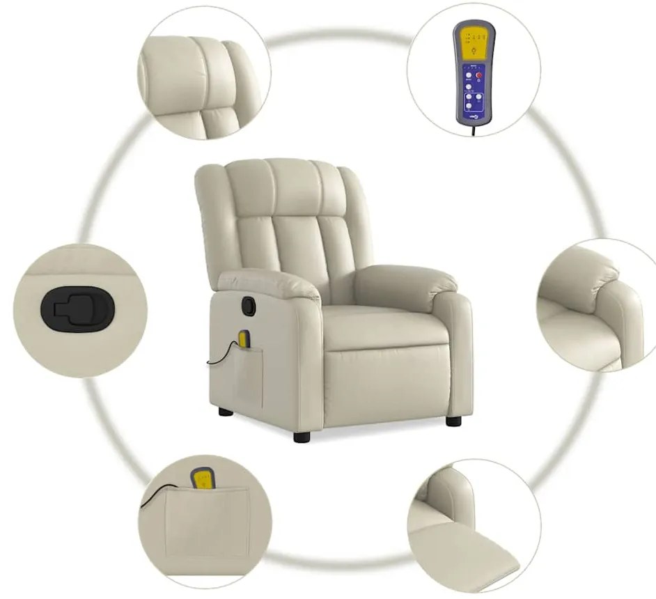 vidaXL Πολυθρόνα Μασάζ Ανακλινόμενη Κρεμ από Συνθετικό Δέρμα