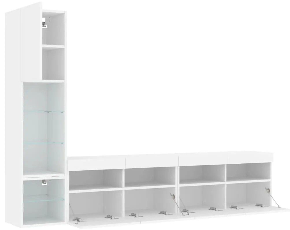 vidaXL Έπιπλα Τοίχου Τηλεόρασης 4 τεμ LED Λευκά από Επεξεργασμένο Ξύλο