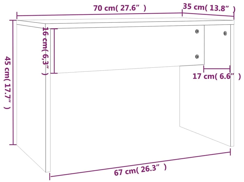 vidaXL Σκαμπό Μπουντουάρ Λευκό 70 x 35 x 45 εκ. Επεξ. Ξύλο