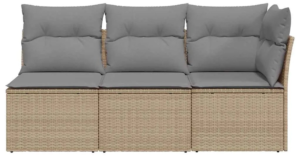 vidaXL Καναπές Κήπου Τριθέσιος Μπεζ από Συνθετικό Ρατάν με Μαξιλάρια