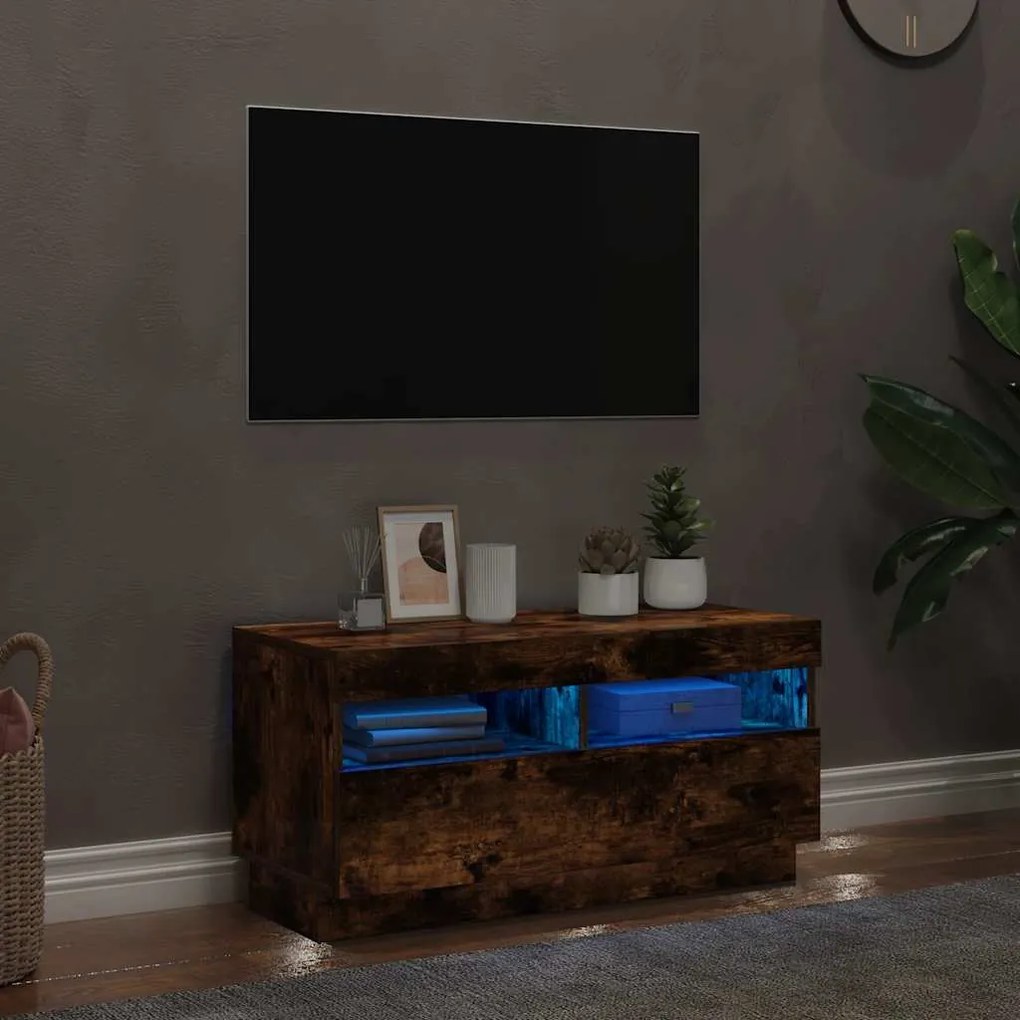 vidaXL Έπιπλο Τηλεόρασης με LED Καπνιστή Δρυς 80 x 35 x 40 εκ.