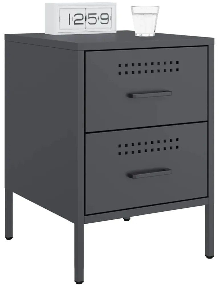 vidaXL Κομοδίνα 2 τεμ. Ανθρακί 36x39x50,5 εκ. από Χάλυβα