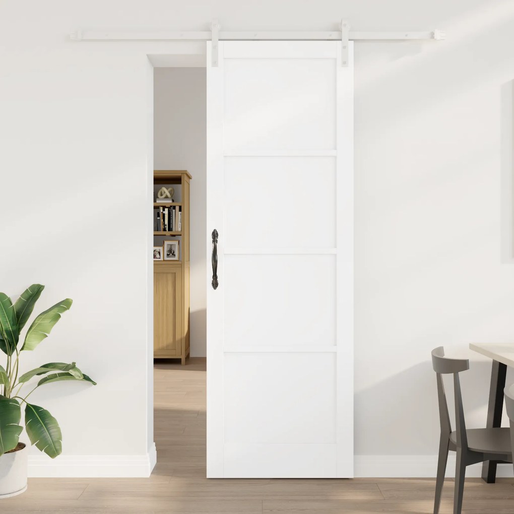 vidaXL Συρόμενη Πόρτα με Σετ Στήριξης Λευκή 78x232 εκ. Από Σκληρό Ξύλο Πεύκου
