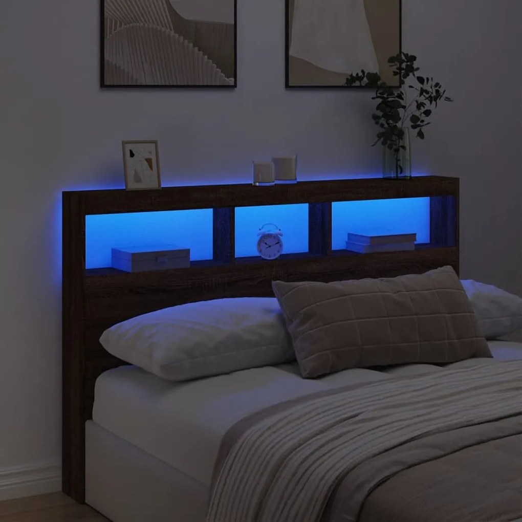 vidaXL Κεφαλάρι με Αποθηκευτικό Χώρο &amp; LED Καφέ Δρυς 160x17x102 εκ.