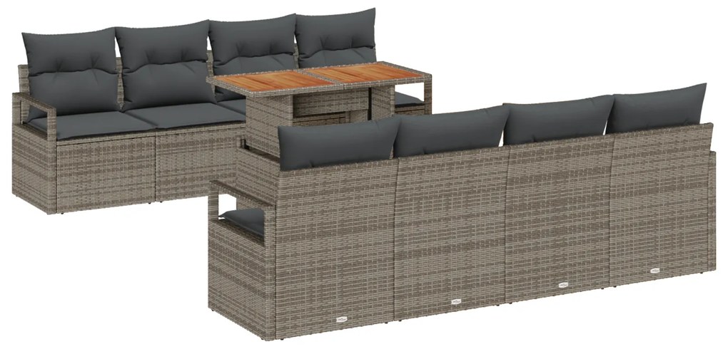 vidaXL Σετ Καναπέ Κήπου με μαξιλάρι 9 pcs Γκρι, Καφέ 100 x 55 x 73 εκ