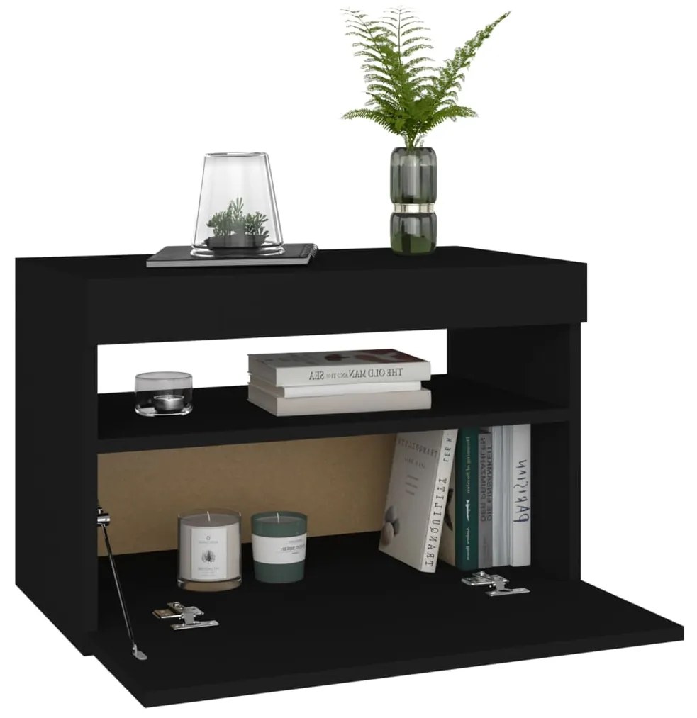 vidaXL Κομοδίνα με LED 2 τεμ. Μαύρα 60 x 35 x 40εκ. Επεξεργασμένο Ξύλο