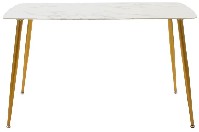 Τραπέζι Paris pakoworld οβάλ γυαλί 8mm λευκό μαρμάρου-χρυσό 150x80x75εκ - Γυαλί - 029-000152