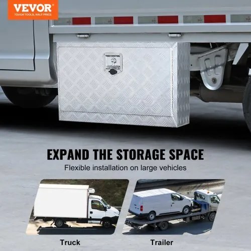 VEVOR Underbody Truck Box, 30&quot;×17&quot;×18&quot; Pickup Storage Box, Heavy Duty Aluminum Diamond Plate Tool Box with Lock and Keys, Waterproof Trailer Storage Box with T-Handle Latch for Truck, Van, Trailer