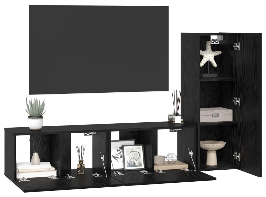 vidaXL Σετ Ράφι Τηλεόρασης 3 pcs Μαύρη Δρυς 150.5 x 30 x 90 εκ.