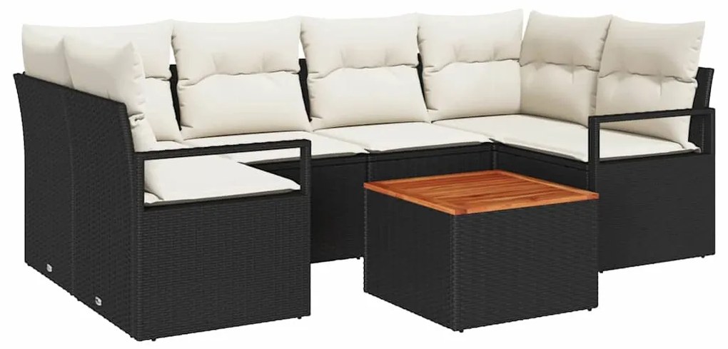 vidaXL Σετ Καναπέ Κήπου με μαξιλάρι 7 pcs Μαύρο Πολυ ράταν