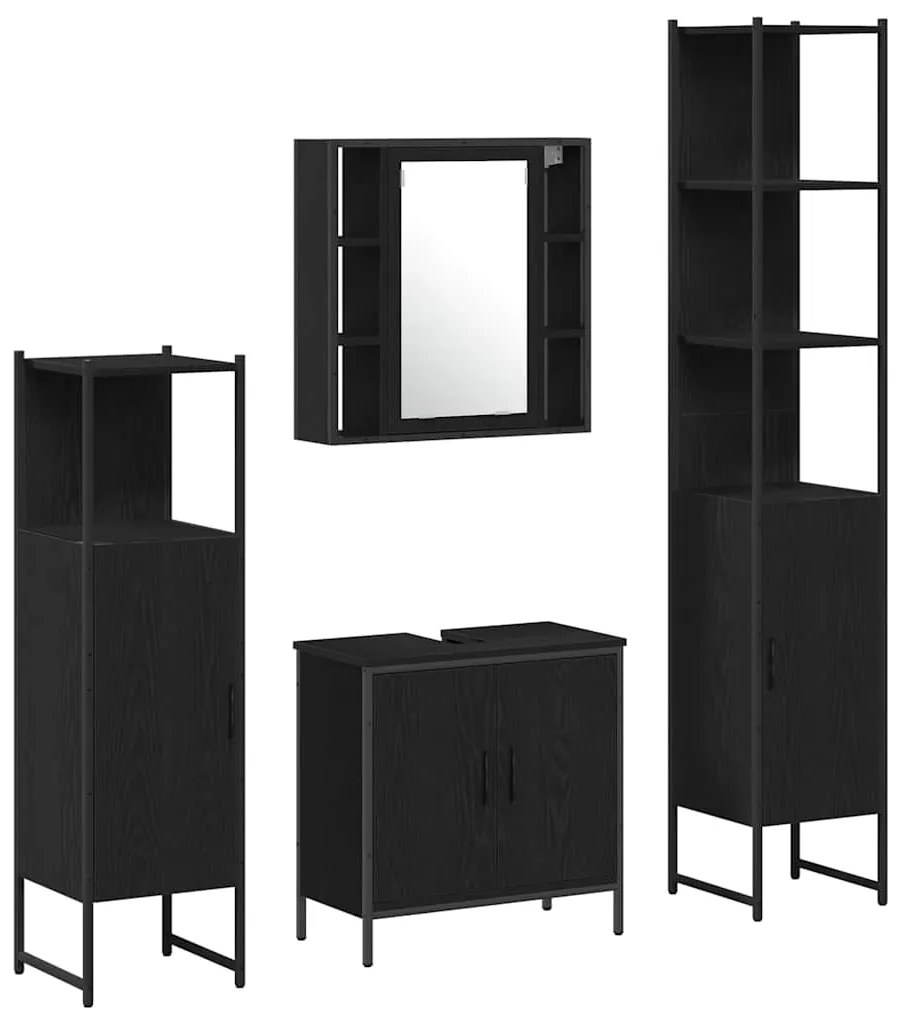 vidaXL Σετ Επίπλων Μπάνιου με ράφι 4 pcs Μαύρο 33 x 33 x 185.5 εκ