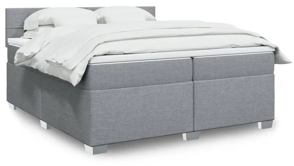 Κρεβάτι Boxspring με Στρώμα Ανοιχτό Γκρι 200x200 εκ. Υφασμάτινο - Γκρι