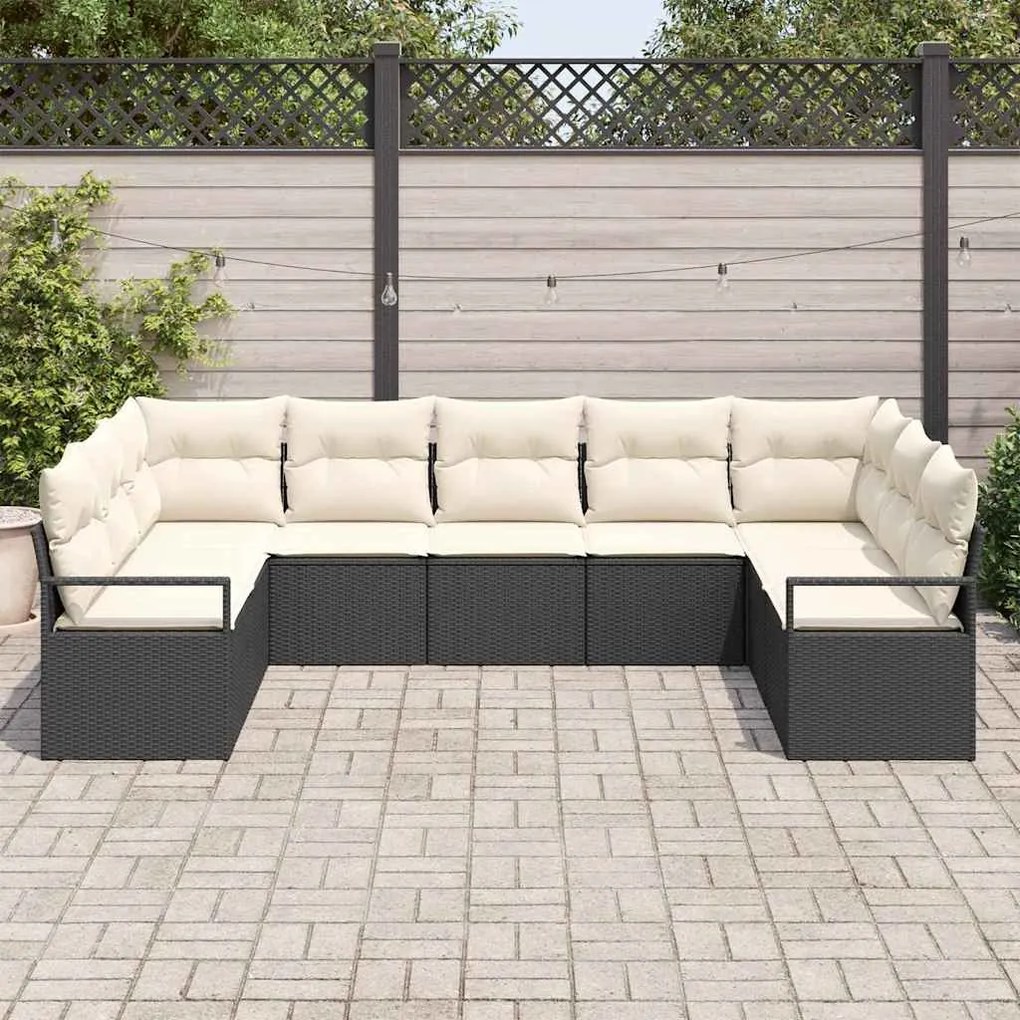 vidaXL Σετ Καναπέ Κήπου 9 pcs Μαύρο Πολυ ράταν