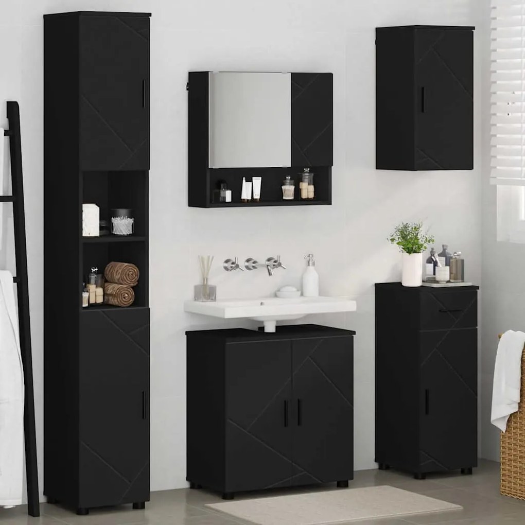 vidaXL Σετ Επίπλων Μπάνιου με συρτάρι 5 pcs Μαύρο 61 x 35 x 64 εκ.
