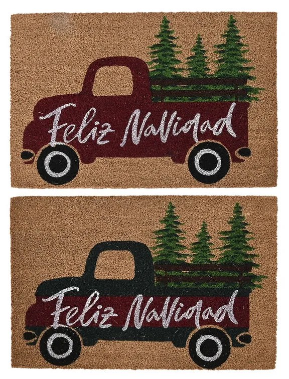 Πατάκι DKD Home Decor Λευκό Καφέ Κόκκινο Πράσινο PVC ΙΊνες καρύδας 60 x 40 x 1,5 cm (x2)