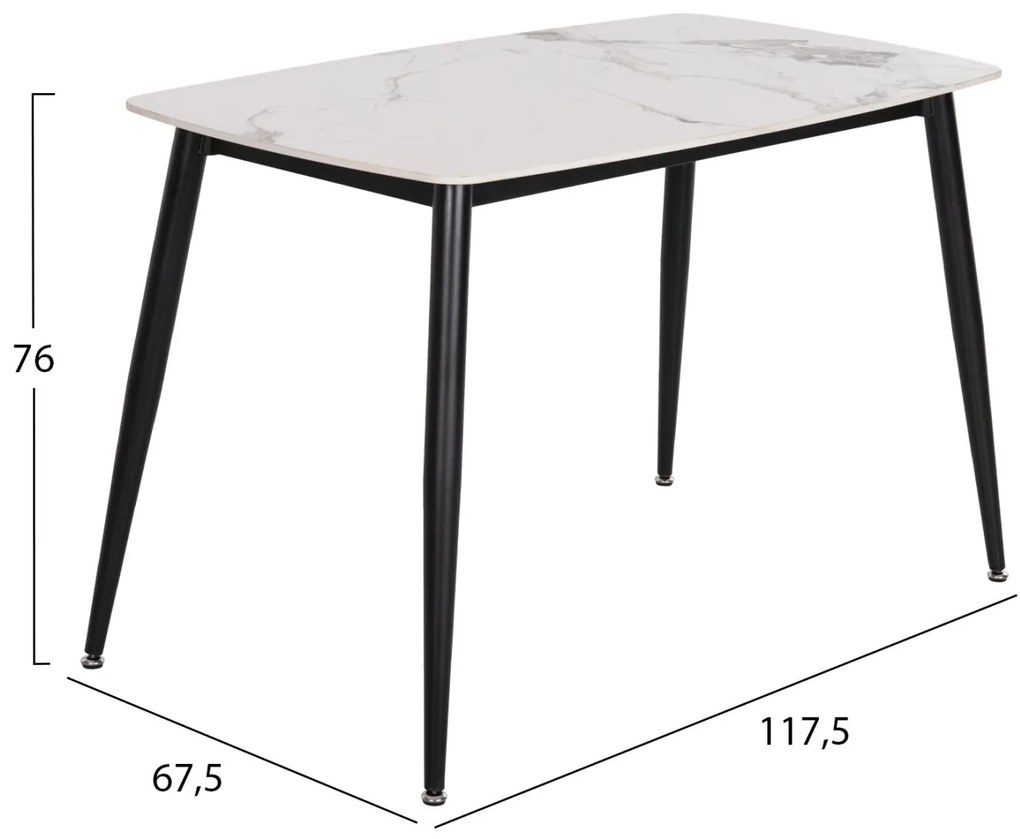 Σετ τραπεζαρίας LATRELL C21192 5τμχ Τραπέζι Κεραμικό TOP & Καρέκλες Βελούδο Γκρί 120x70x73 εκ.