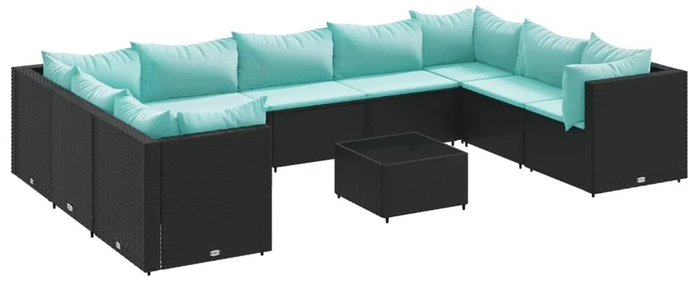 vidaXL Σαλόνι Κήπου Σετ 10 Τεμαχίων Μαύρο Συνθετικό Ρατάν με Μαξιλάρια