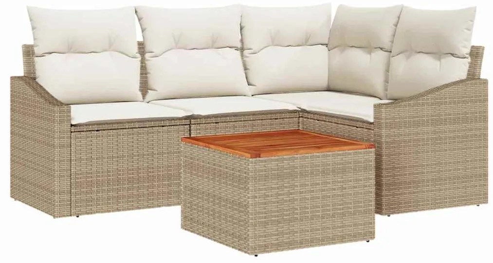 vidaXL Σετ Καναπέ Κήπου με μαξιλάρι 5 pcs Μπεζ Πολυ ράταν