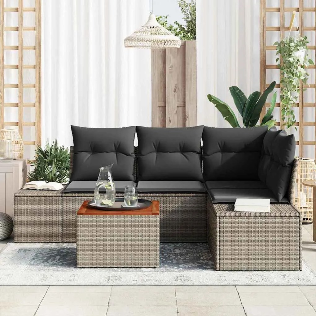 vidaXL Σετ Καναπέ Κήπου με μαξιλάρι 5 pcs Γκρι Πολυ ράταν